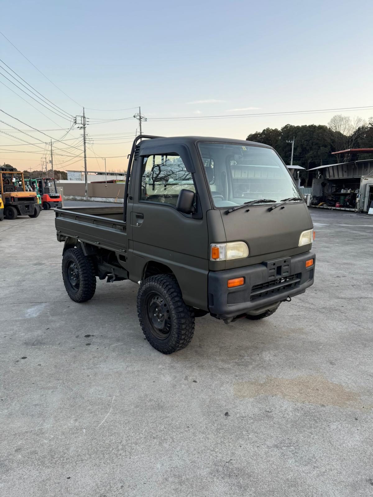 Army Green 1996 Subaru Sambar 4x4 kei truck, photo 1 of 11
