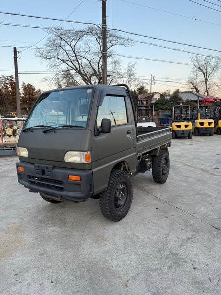 Army Green 1996 Subaru Sambar 4x4 kei truck, photo 2 of 11